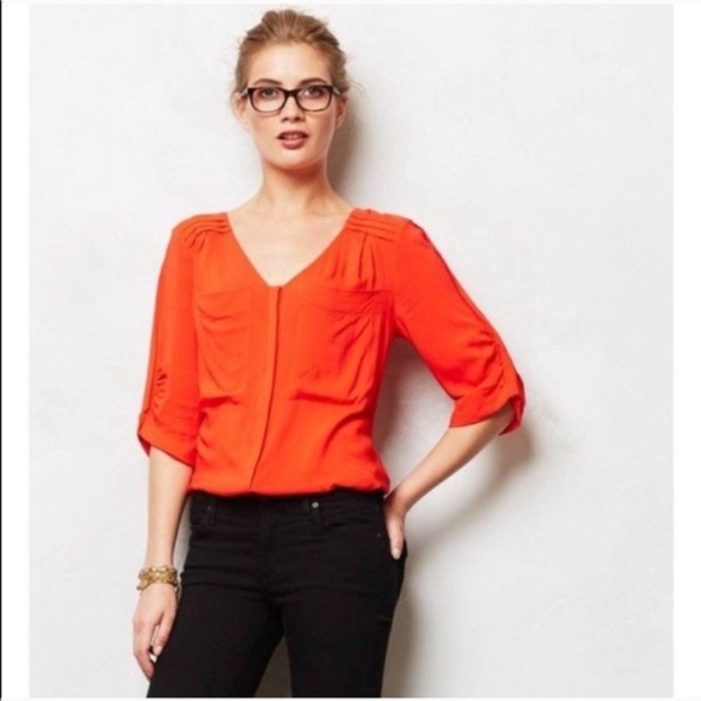 Anthro Edme & Esyllte Estrie Red V-neck Blouse
